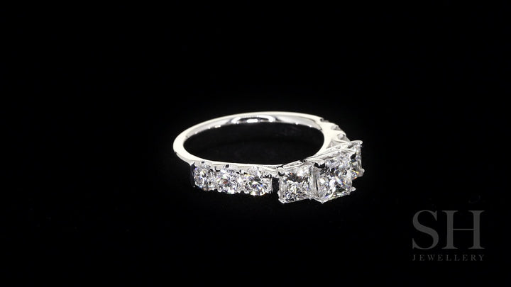 Modern Princess Cut Trilogy Ring with Claw Set Band - W0033 (Lab Grown)
