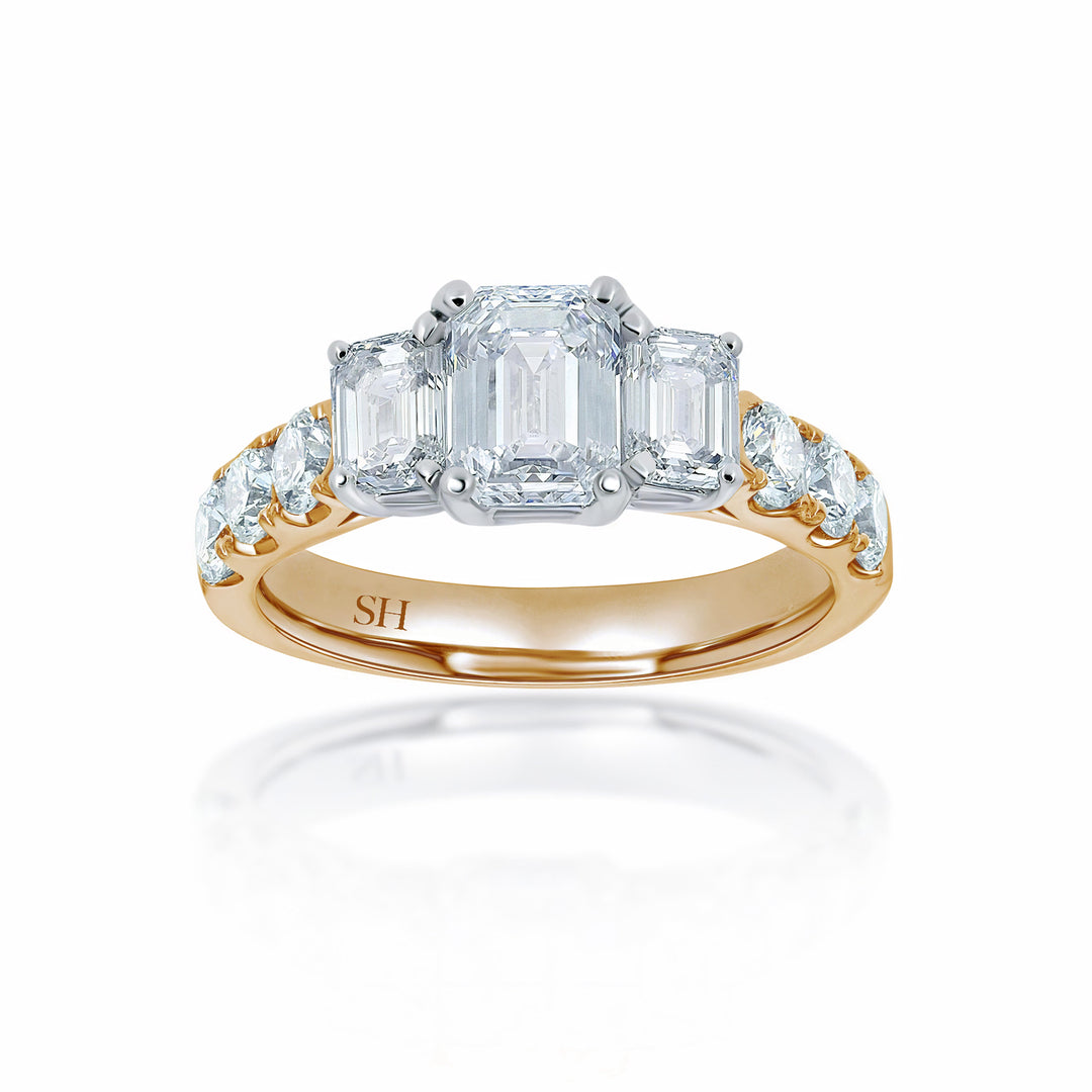 Trilogy Emerald Cut Engagement Ring with Claw Set Band - W0034 (Lab Grown)