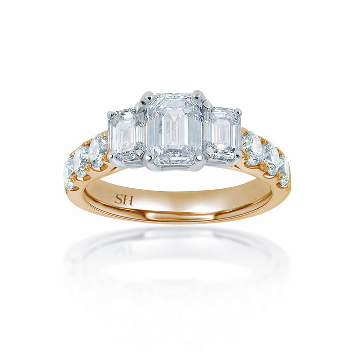 Trilogy Emerald Cut Engagement Ring with Claw Set Band - W0034 (Lab Grown)