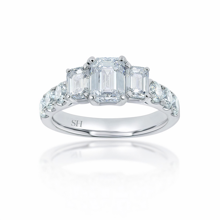 Trilogy Emerald Cut Engagement Ring with Claw Set Band - W0034 (Lab Grown)