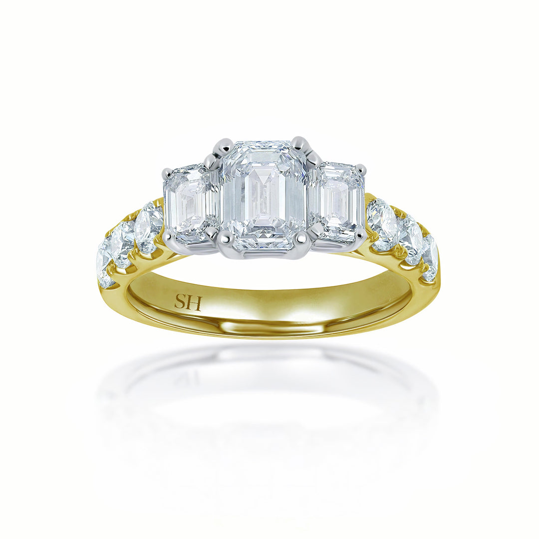 Trilogy Emerald Cut Engagement Ring with Claw Set Band - W0034 (Lab Grown)