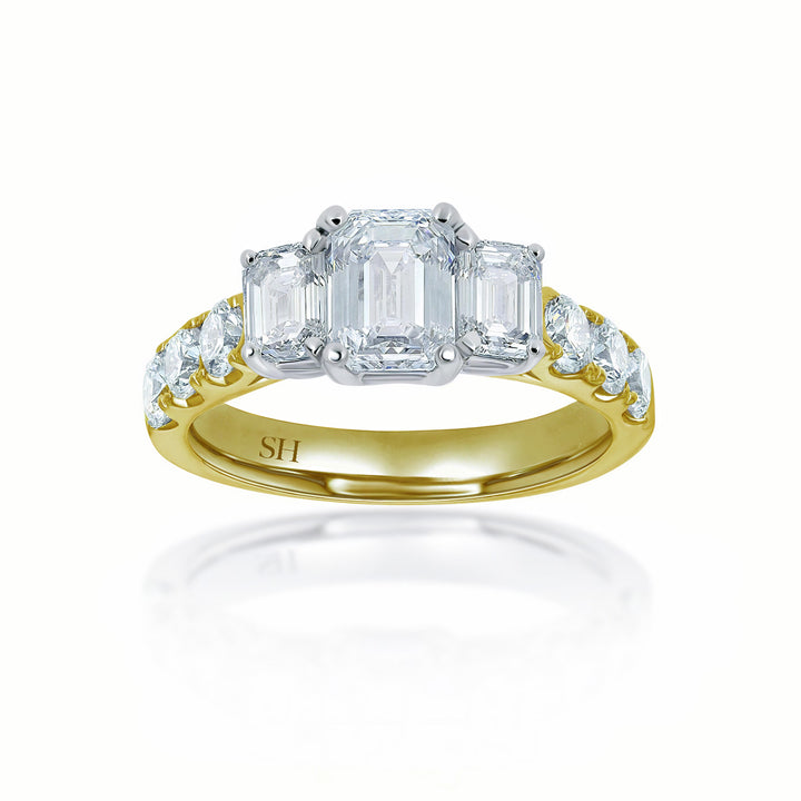 Trilogy Emerald Cut Engagement Ring with Claw Set Band - W0034 (Lab Grown)