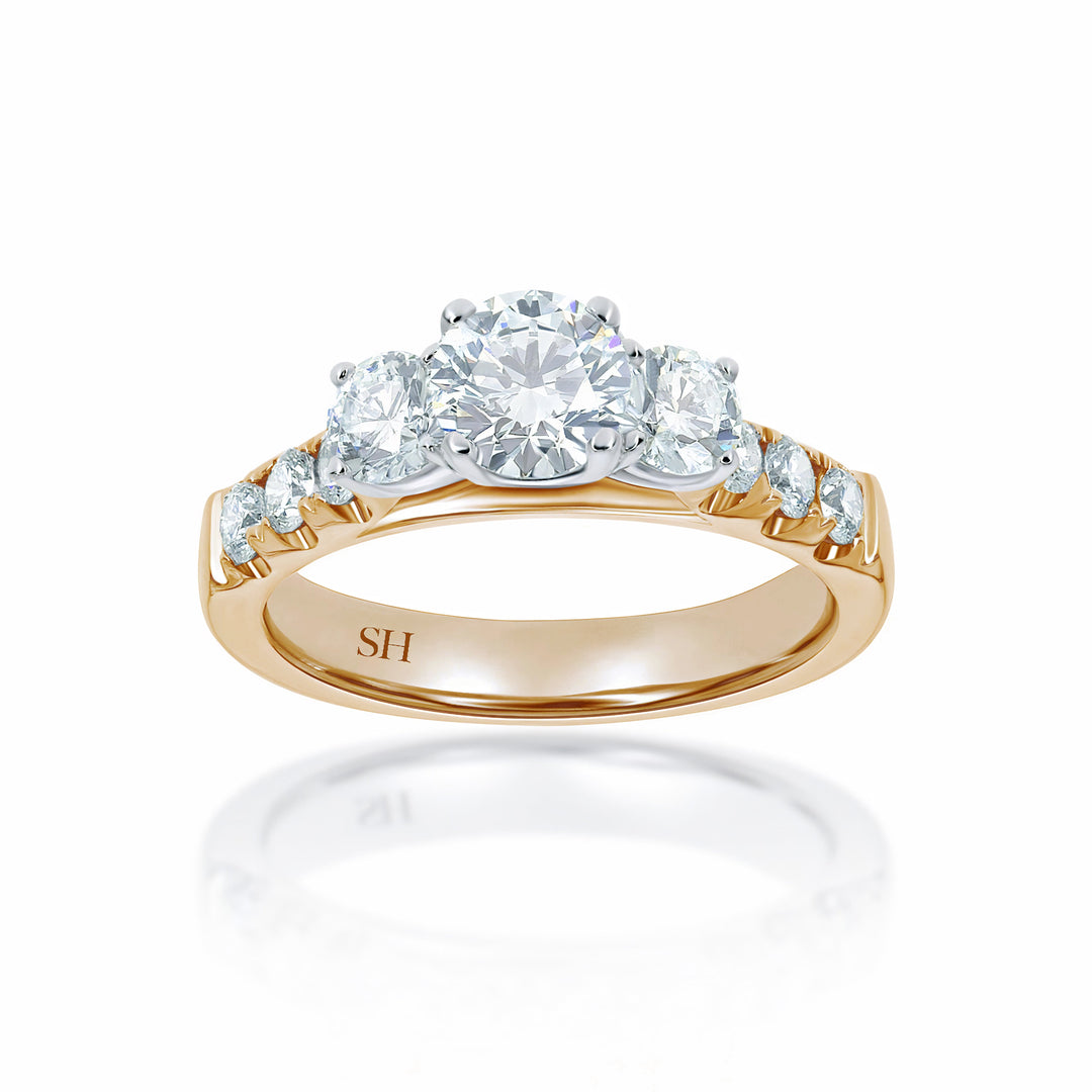 Round trilogy ring with claw set band - W0035 (Lab Grown)