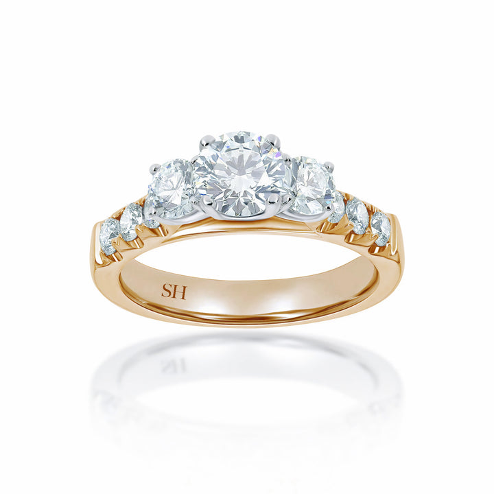 Round trilogy ring with claw set band - W0035 (Lab Grown)