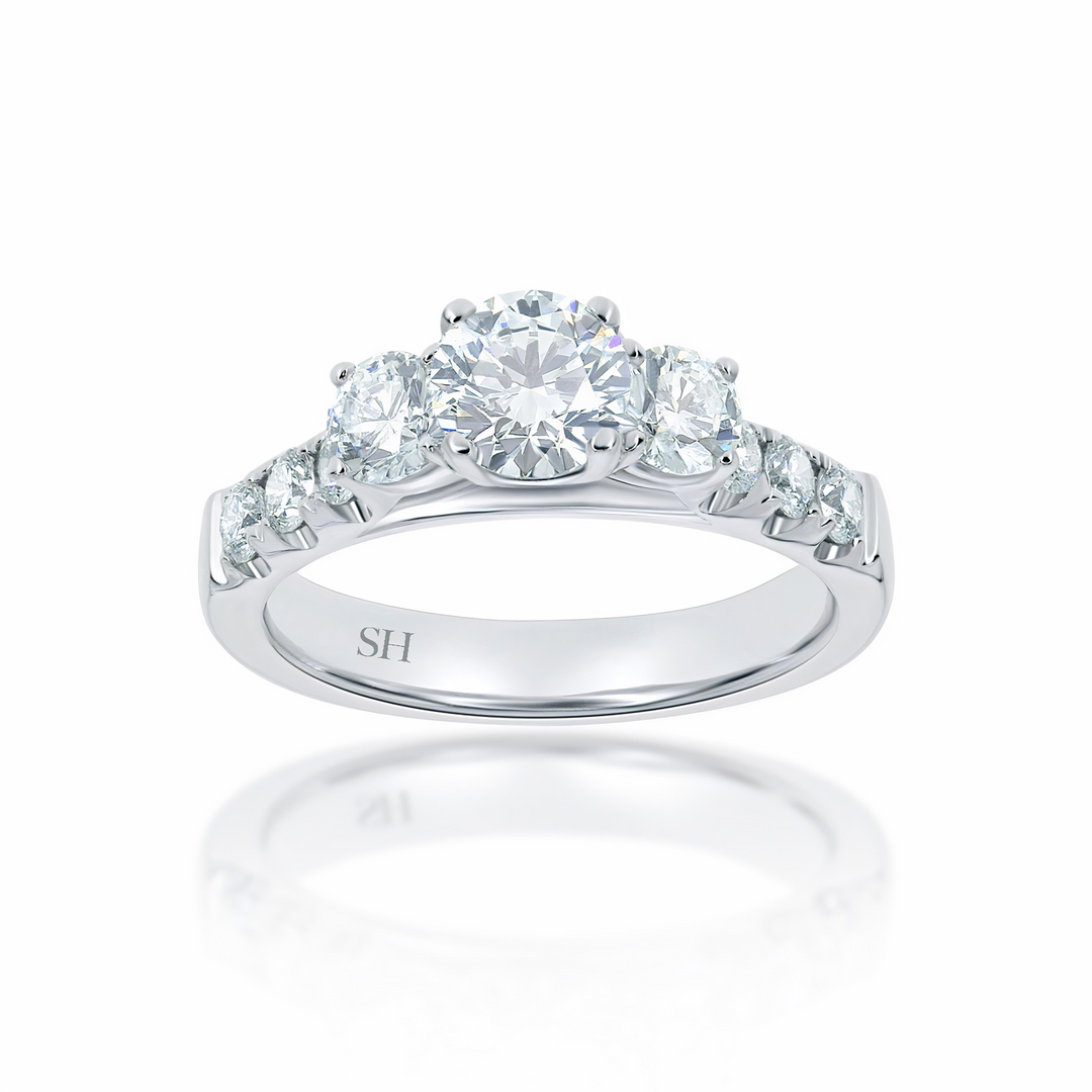 Round trilogy ring with claw set band - W0035 (Lab Grown)
