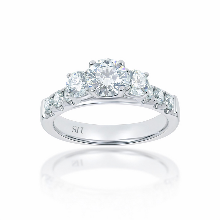 Round trilogy ring with claw set band - W0035 (Lab Grown)