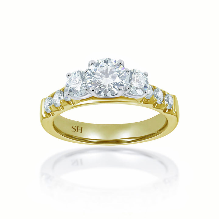 Round trilogy ring with claw set band - W0035 (Lab Grown)