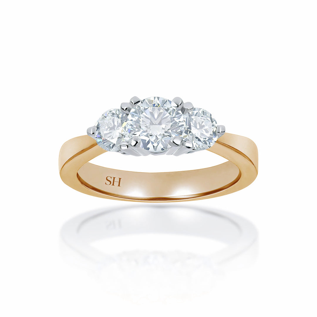 Modern trilogy ring with 4-Claw setting and tapered band - W0036 (Lab Grown)