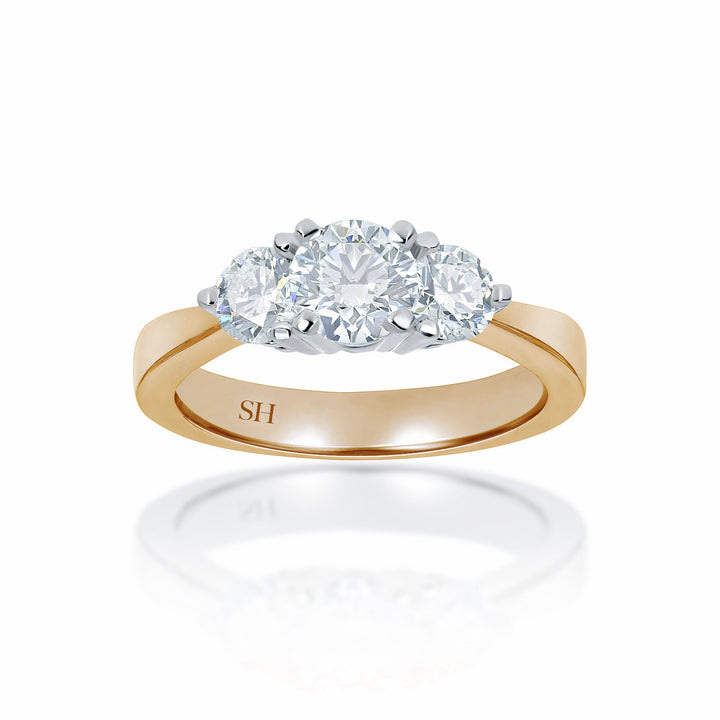 Modern trilogy ring with 4-Claw setting and tapered band - W0036 (Lab Grown)