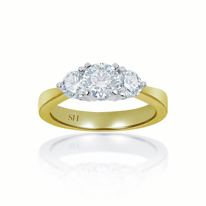 Modern trilogy ring with 4-Claw setting and tapered band - W0036 (Lab Grown)