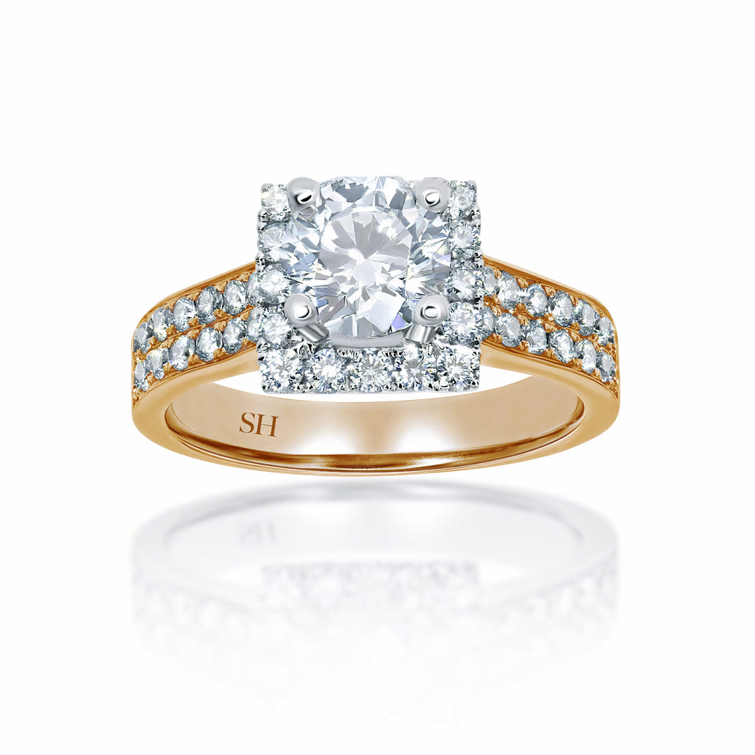 Square Halo with Double-Row Pavé Set Band - W0037 (Lab Grown)