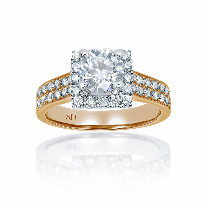 Square Halo with Double-Row Pavé Set Band - W0037 (Lab Grown)