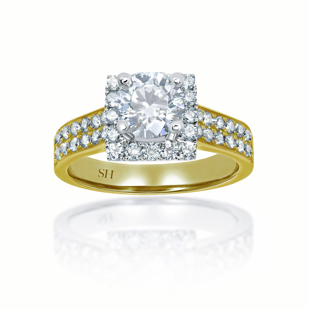 Square Halo with Double-Row Pavé Set Band - W0037 (Lab Grown)