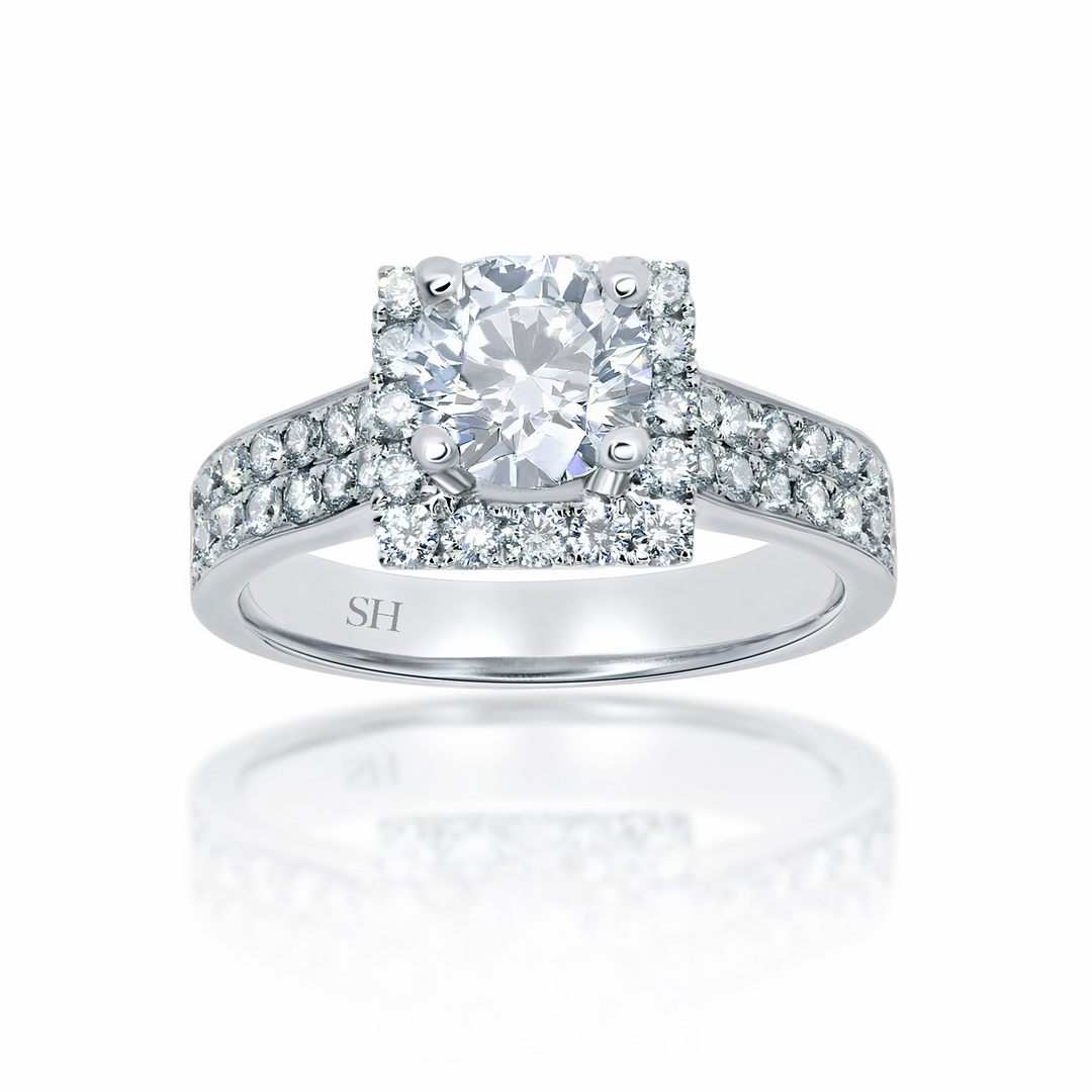 Square Halo with Double-Row Pavé Set Band - W0037 (Lab Grown)