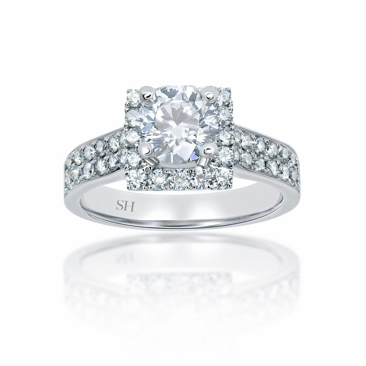 Square Halo with Double-Row Pavé Set Band - W0037 (Lab Grown)