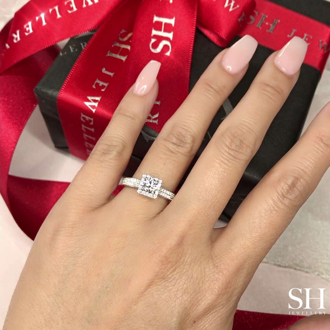 Square Halo with Double-Row Pavé Set Band - W0037 (Lab Grown)