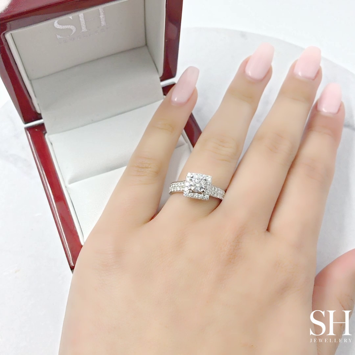 Square Halo with Double-Row Pavé Set Band - W0037 (Lab Grown)