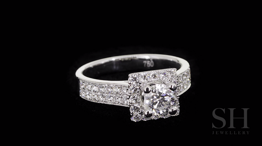 Square Halo with Double-Row Pavé Set Band - W0037 (Lab Grown)