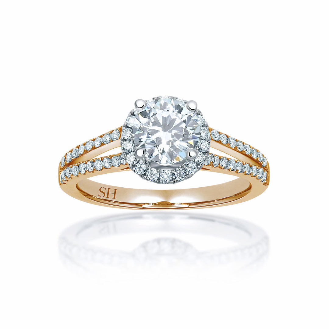 Halo Style Engagement Ring with Twin Pavé-Set Diamond Bands - W0038 (Lab Grown)