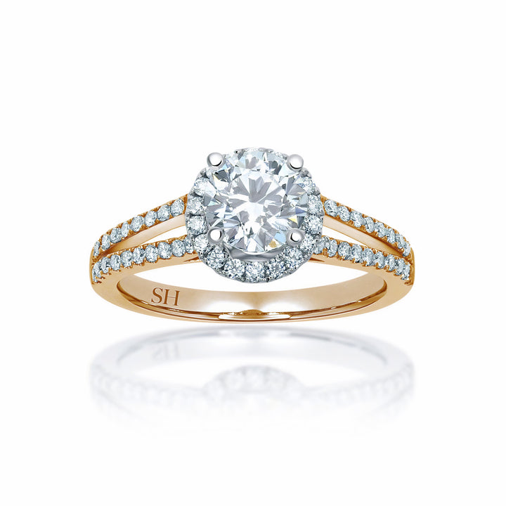 Halo Style Engagement Ring with Twin Pavé-Set Diamond Bands - W0038 (Lab Grown)