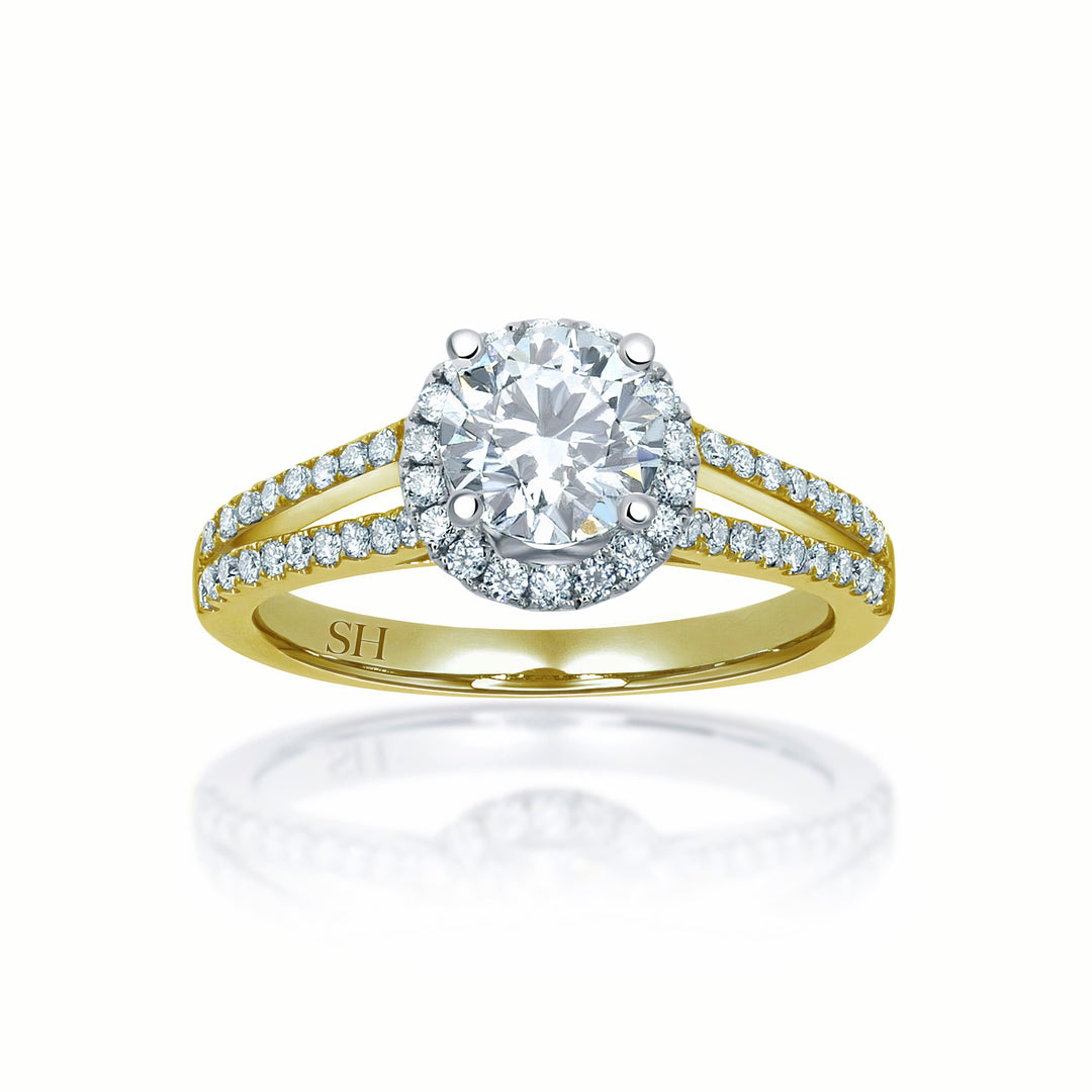 Halo Style Engagement Ring with Twin Pavé-Set Diamond Bands - W0038 (Lab Grown)