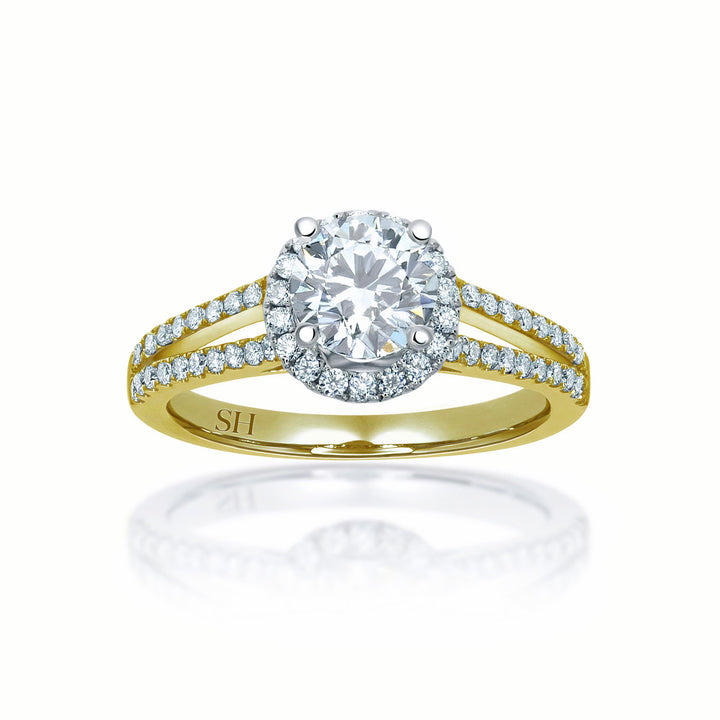 Halo Style Engagement Ring with Twin Pavé-Set Diamond Bands - W0038 (Lab Grown)