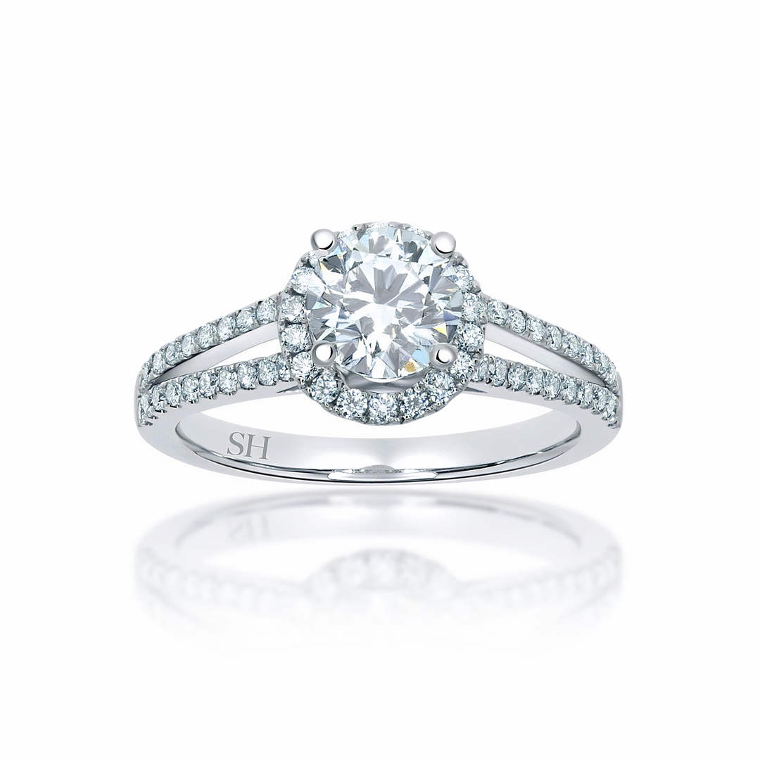 Halo Style Engagement Ring with Twin Pavé-Set Diamond Bands - W0038 (Lab Grown)