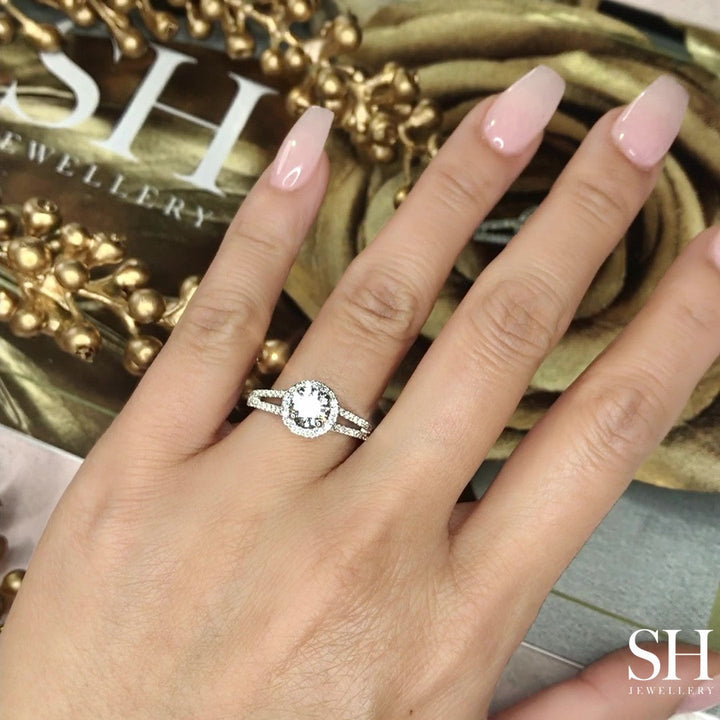 Halo Style Engagement Ring with Twin Pavé-Set Diamond Bands - W0038 (Lab Grown)