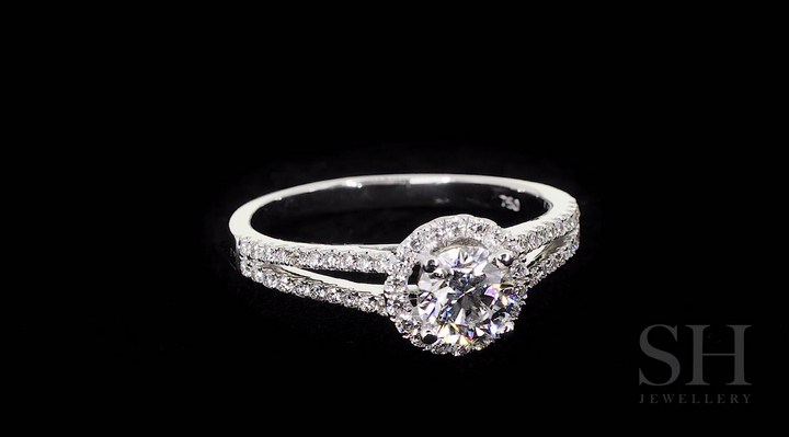 Halo Style Engagement Ring with Twin Pavé-Set Diamond Bands - W0038 (Lab Grown)