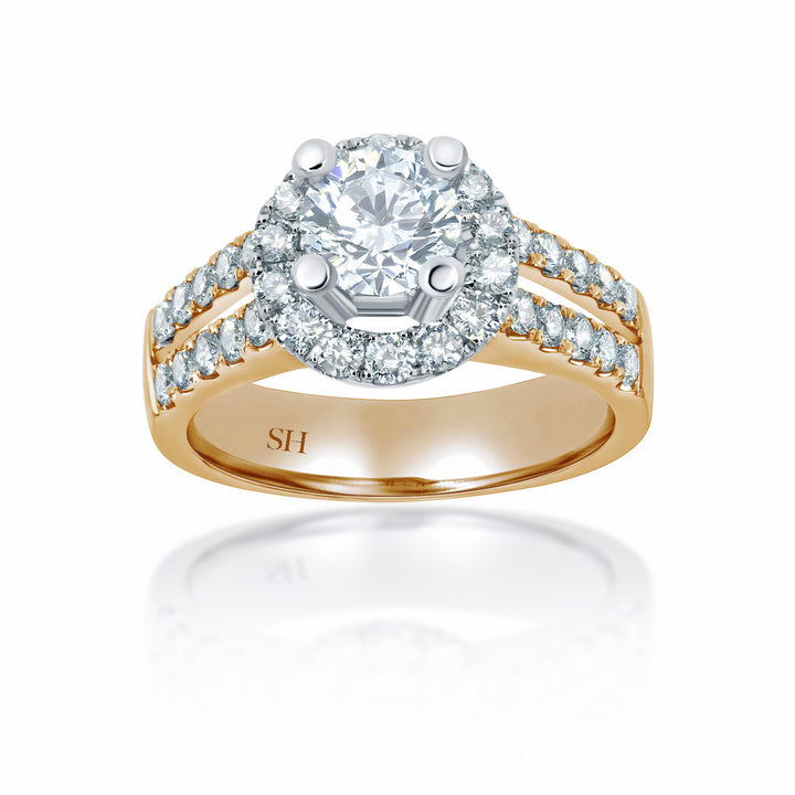 Halo Style Engagement Ring with Twin Pavé-Set Diamond Bands - W0039 (Lab Grown)