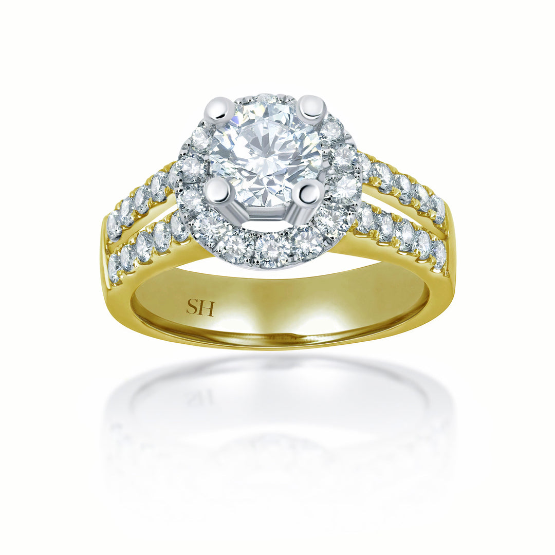 Halo Style Engagement Ring with Twin Pavé-Set Diamond Bands - W0039 (Lab Grown)