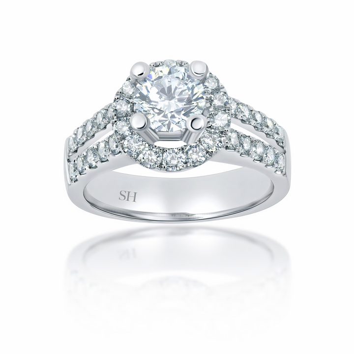 Halo Style Engagement Ring with Twin Pavé-Set Diamond Bands - W0039 (Lab Grown)
