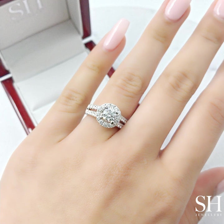 Halo Style Engagement Ring with Twin Pavé-Set Diamond Bands - W0039 (Lab Grown)