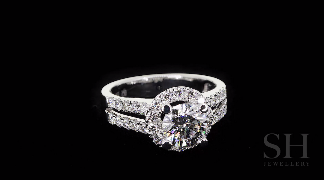 Halo Style Engagement Ring with Twin Pavé-Set Diamond Bands - W0039 (Lab Grown)
