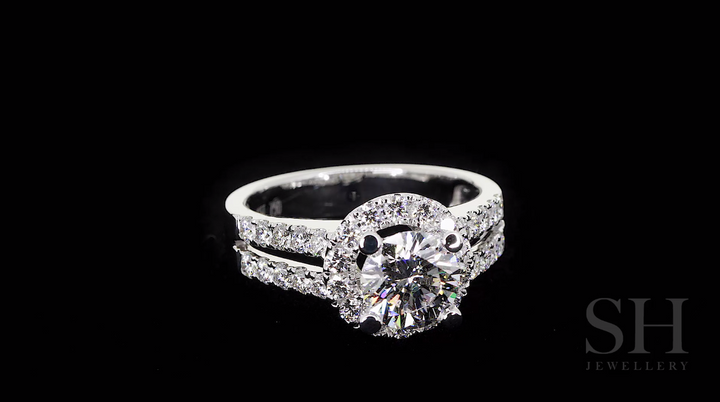 Halo Style Engagement Ring with Twin Pavé-Set Diamond Bands - W0039 (Lab Grown)