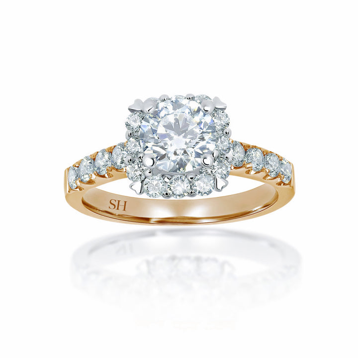 Modern Cushion Shape Halo with Pavé Set Diamond Band - W0041 (Lab Grown)