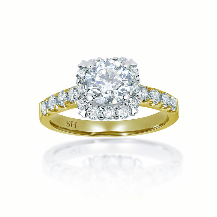 Modern Cushion Shape Halo with Pavé Set Diamond Band - W0041 (Lab Grown)