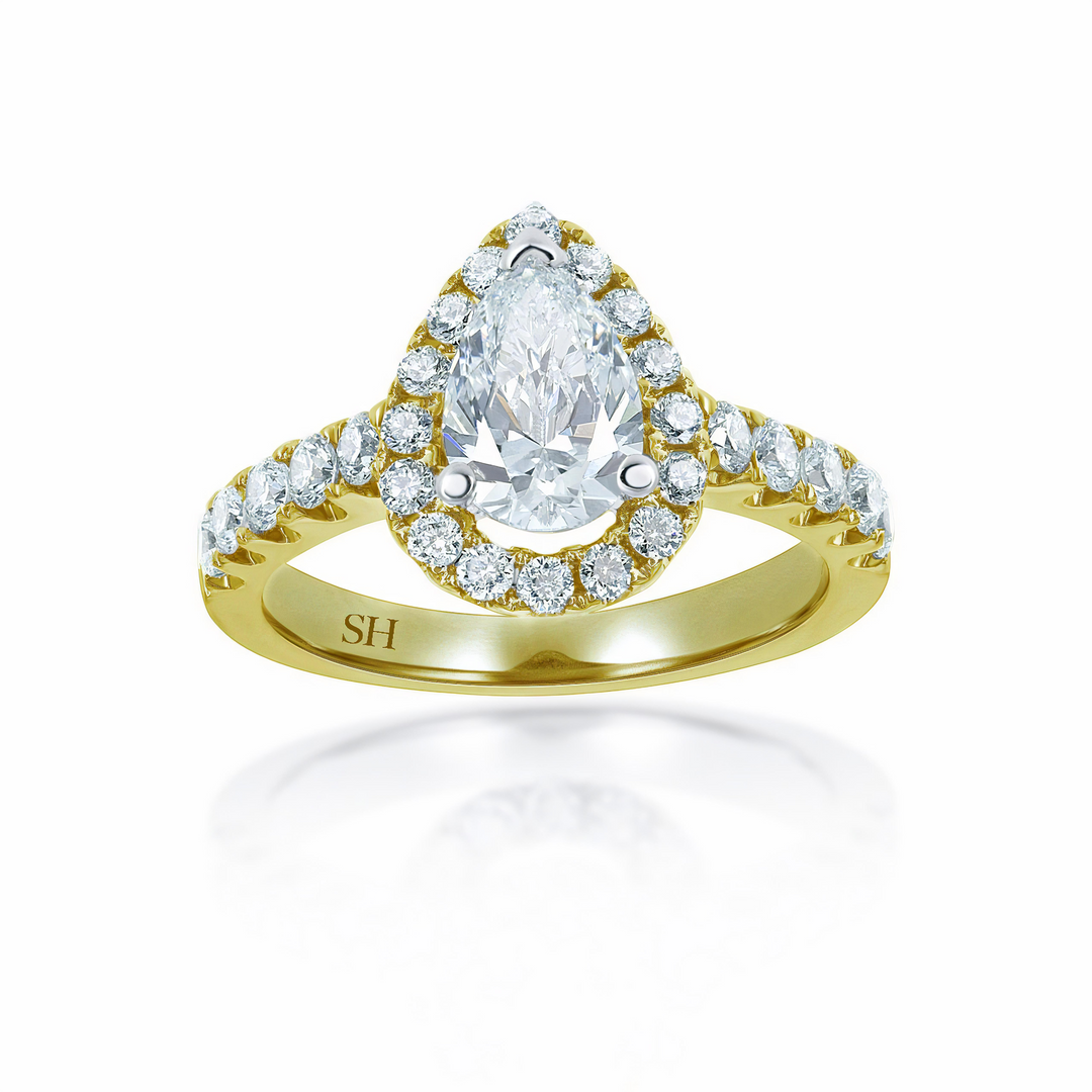 3-Claw Pear Shape Halo and Pavé-Set Diamond Band - W0042 (Lab Grown)