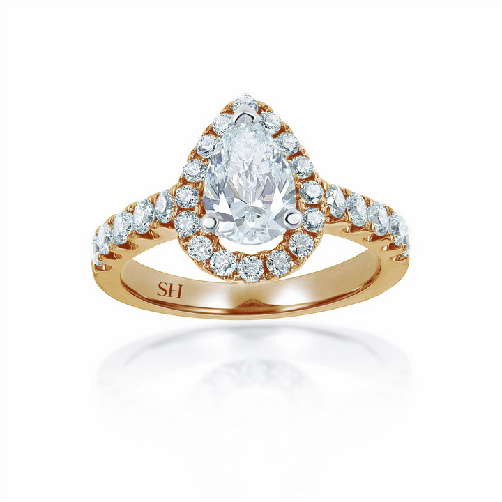 3-Claw Pear Shape Halo and Pavé-Set Diamond Band - W0042 (Lab Grown)