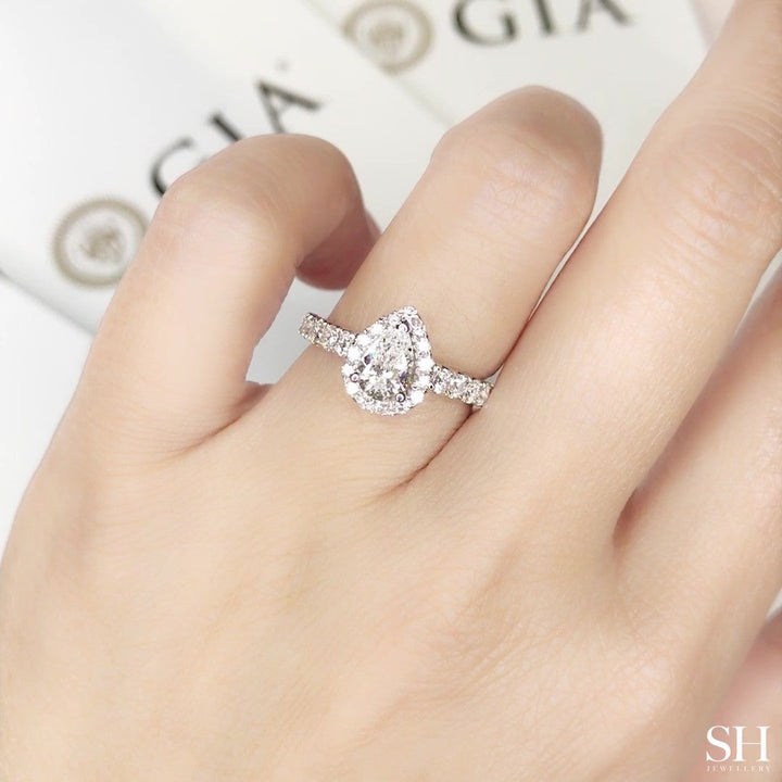 3-Claw Pear Shape Halo and Pavé-Set Diamond Band - W0042 (Lab Grown)