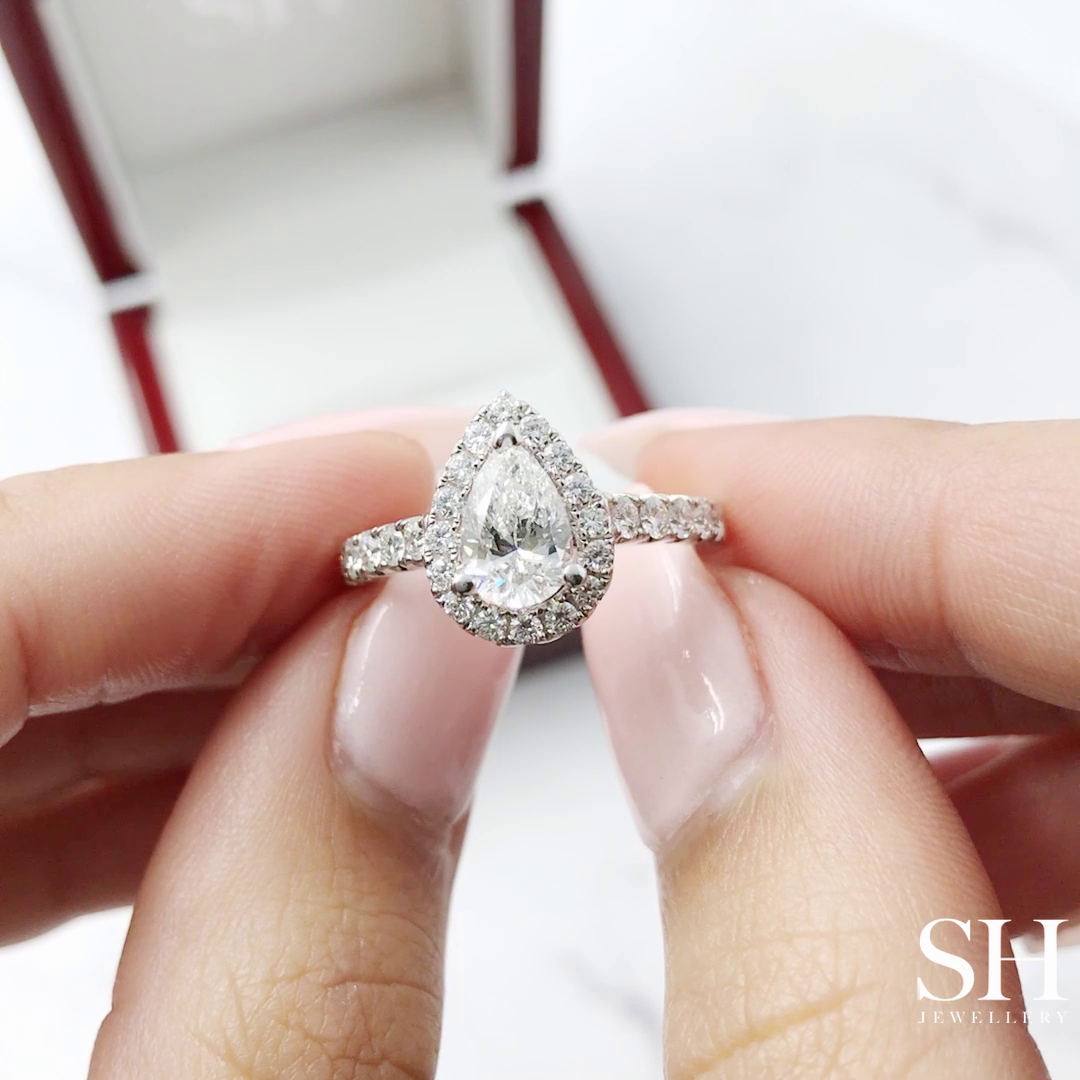 3-Claw Pear Shape Halo and Pavé-Set Diamond Band - W0042 (Lab Grown)