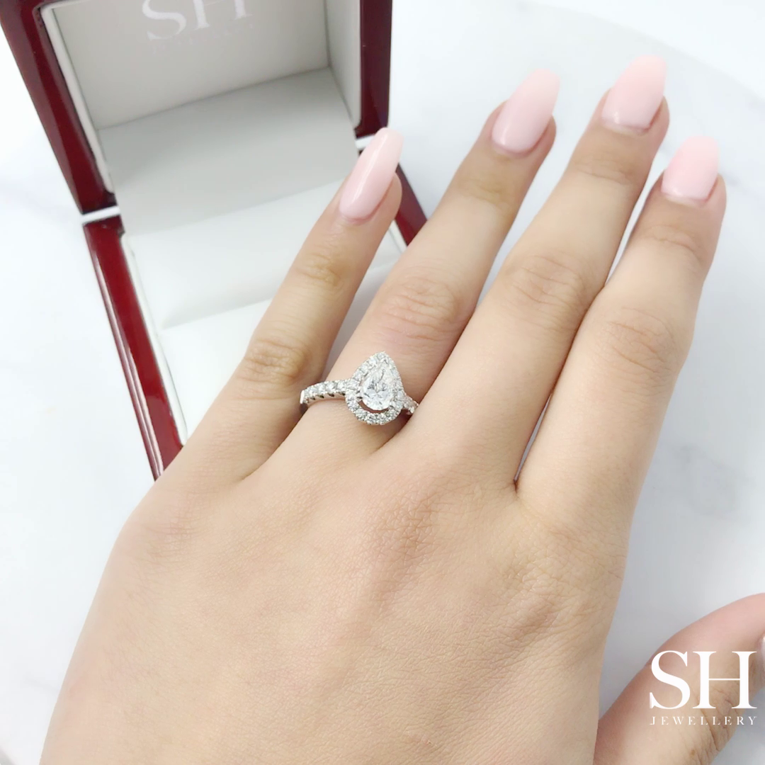 3-Claw Pear Shape Halo and Pavé-Set Diamond Band - W0042 (Lab Grown)