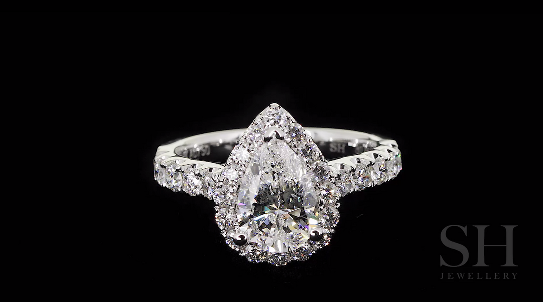 3-Claw Pear Shape Halo and Pavé-Set Diamond Band - W0042 (Lab Grown)