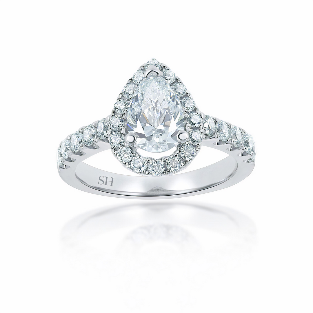 3-Claw Pear Shape Halo and Pavé-Set Diamond Band - W0042 (Lab Grown)