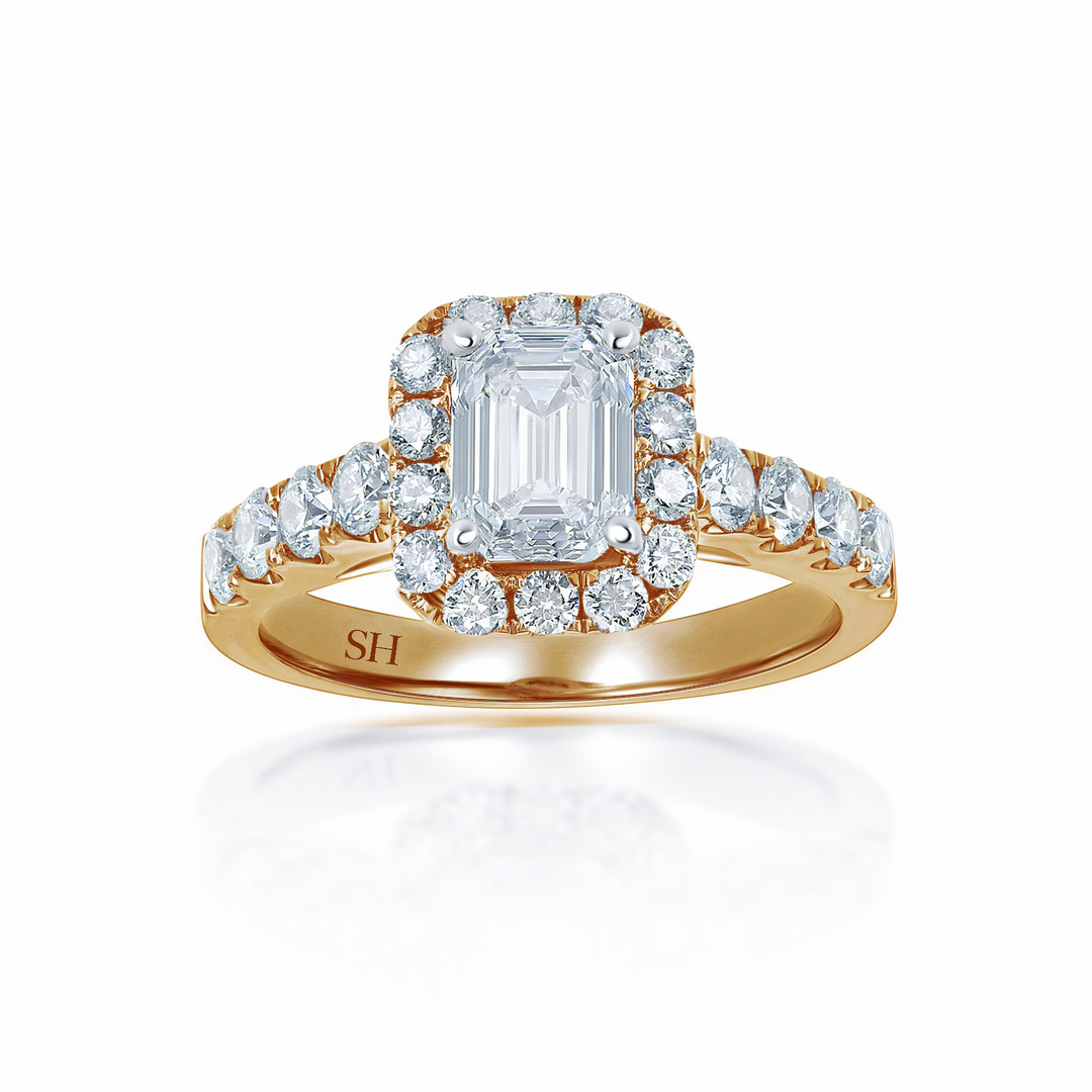 Emerald Cut Halo with Pavé-Set Diamond Band - W0043 (Lab Grown)