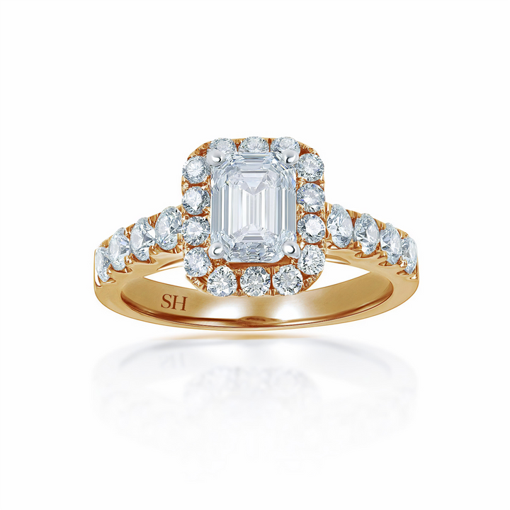Emerald Cut Halo with Pavé-Set Diamond Band - W0043 (Lab Grown)