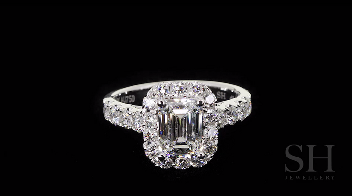 Emerald Cut Halo with Pavé-Set Diamond Band - W0043 (Lab Grown)