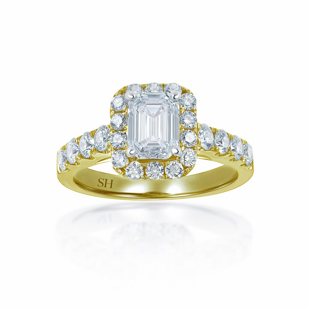 Emerald Cut Halo with Pavé-Set Diamond Band - W0043 (Lab Grown)