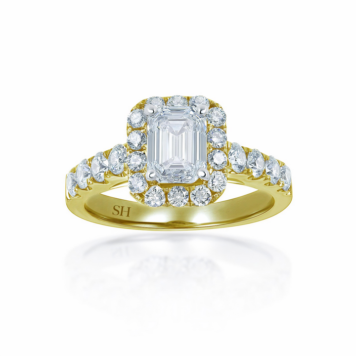 Emerald Cut Halo with Pavé-Set Diamond Band - W0043 (Lab Grown)