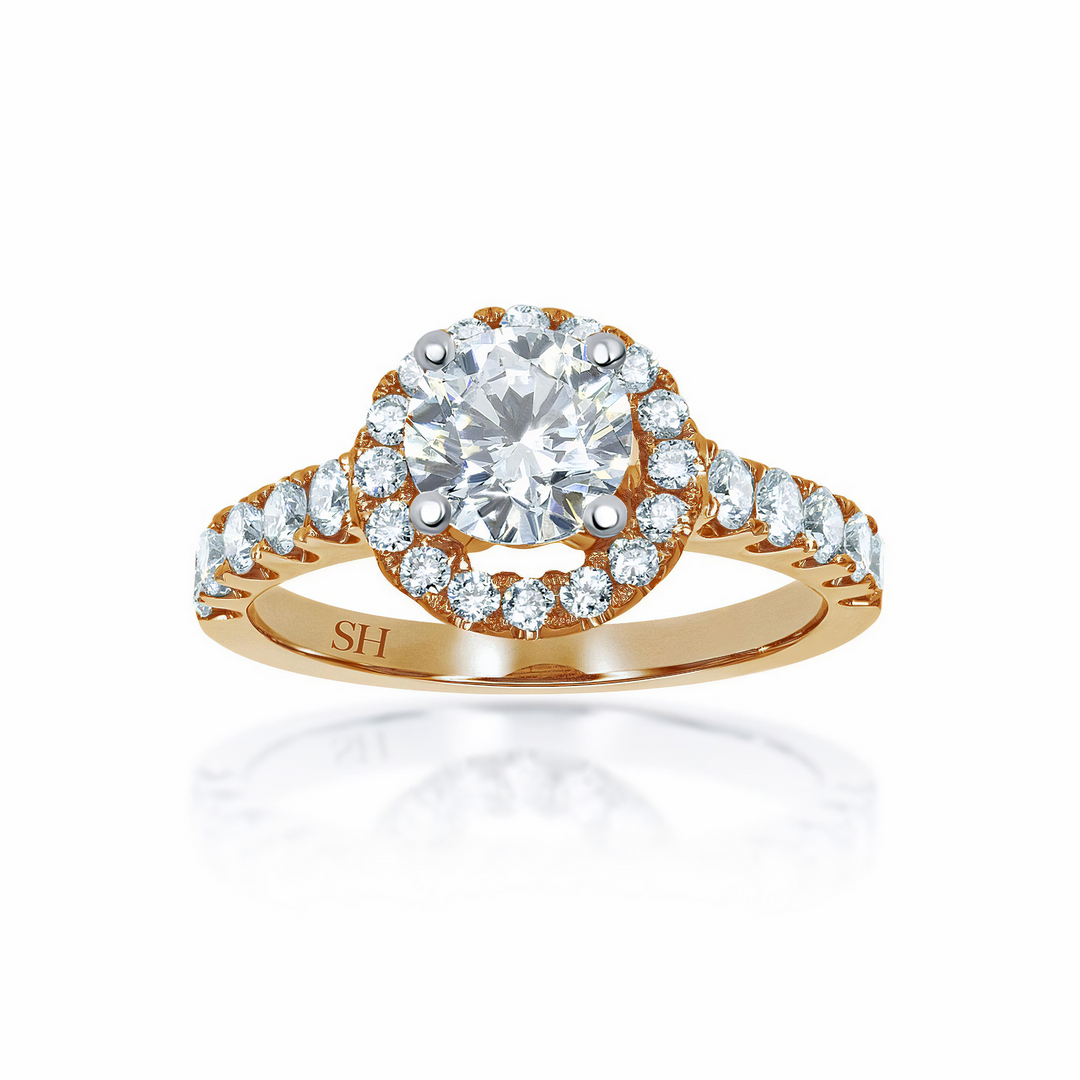 Halo Style Engagement Ring with Pavé Set Band - W0044 (Lab Grown)
